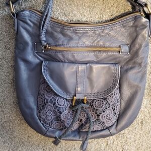Faux Leather Crossbody Bag with Crochet Detail